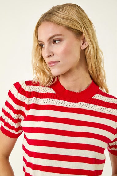 Roman Red Stripe Pointelle Knit Top
