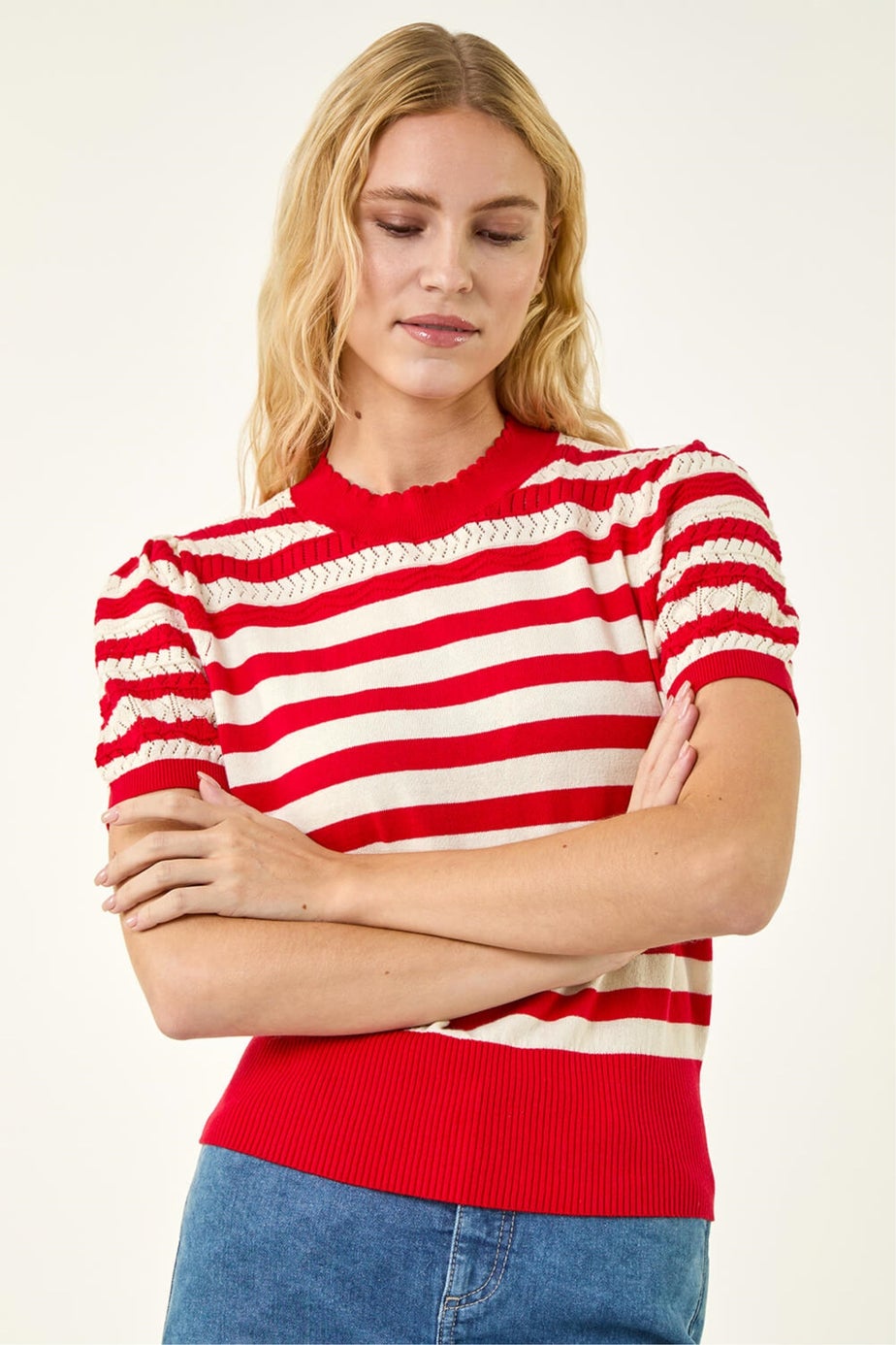 Roman Red Stripe Pointelle Knit Top