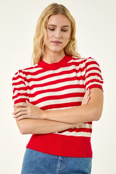 Roman Red Stripe Pointelle Knit Top