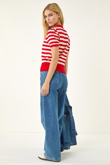 Roman Red Stripe Pointelle Knit Top