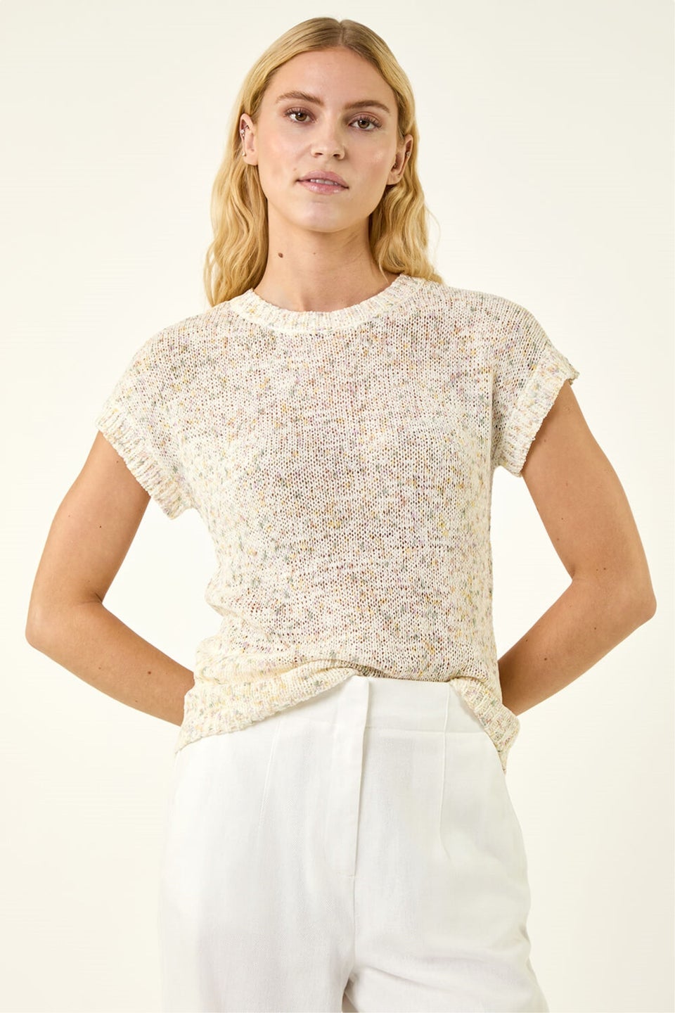 Roman Ivory Short Sleeve Knit Vest