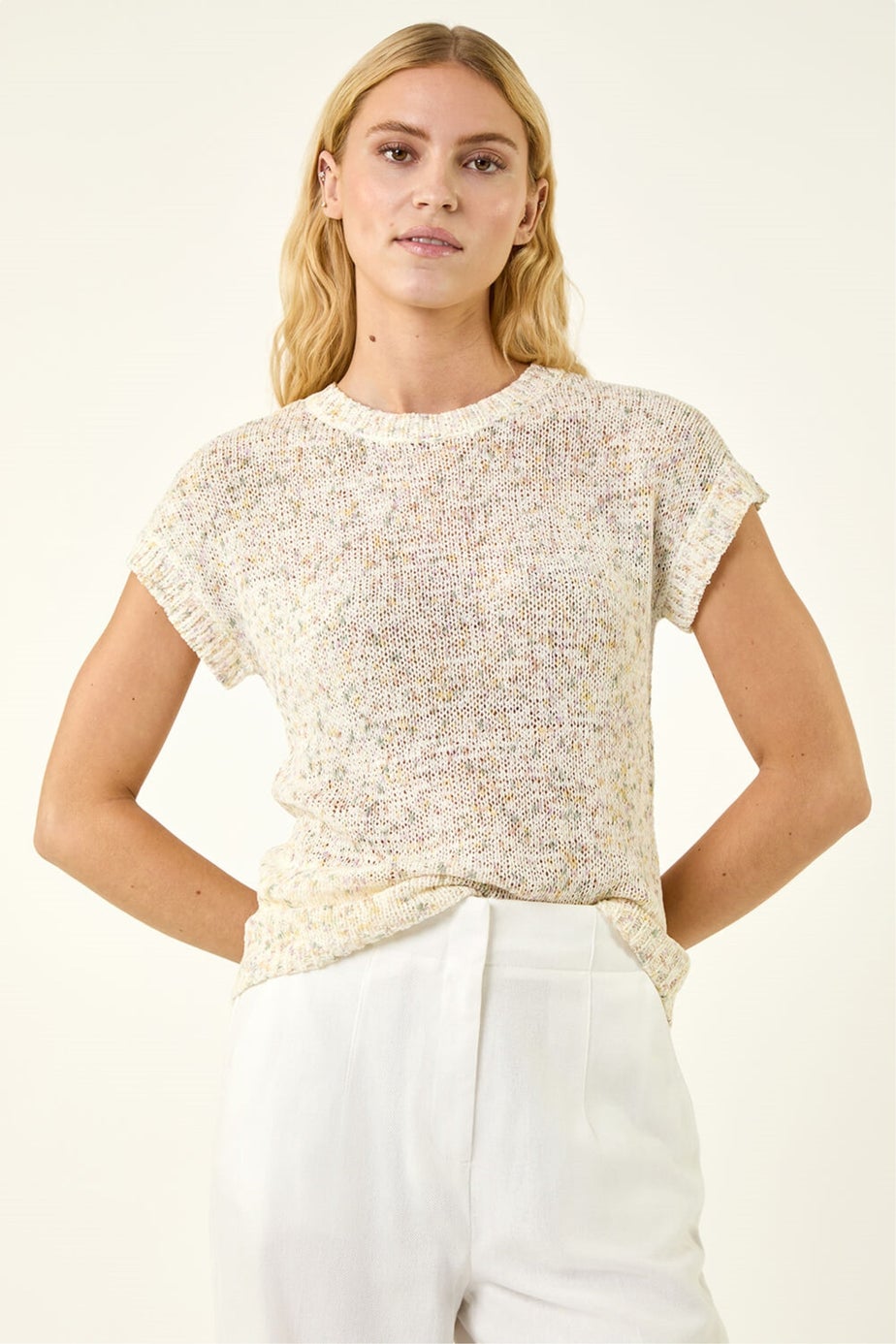 Roman Ivory Short Sleeve Knit Vest