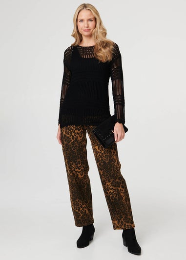 Izabel London Black Semi Sheer Mesh Layered Long Sleeve Top