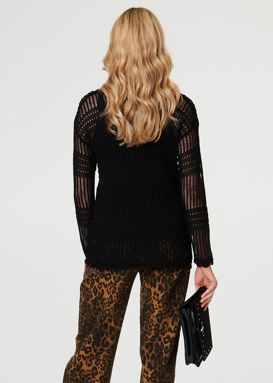 Izabel London Black Semi Sheer Mesh Layered Long Sleeve Top