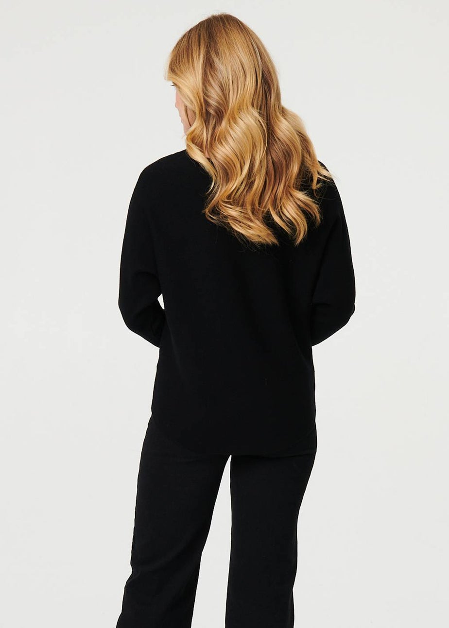 Izabel London Black Sparkly Heart Print Long Sleeve Jumper