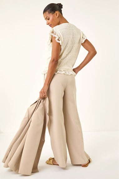 Roman Cream Frill Lace Knitted Top