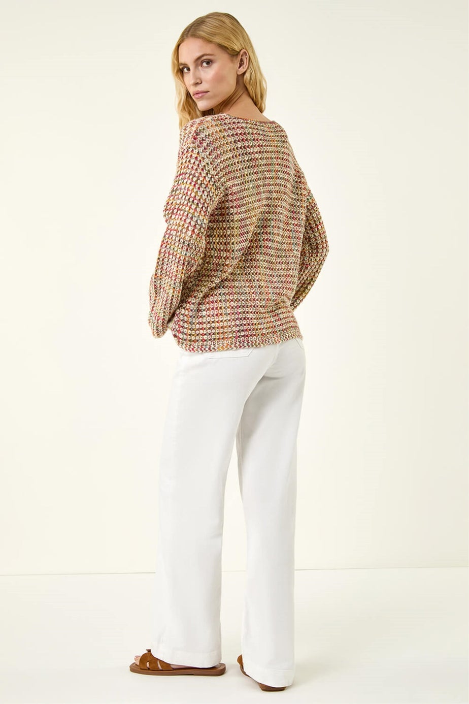 Roman Pink Crochet Detail Hooded Knit Jumper