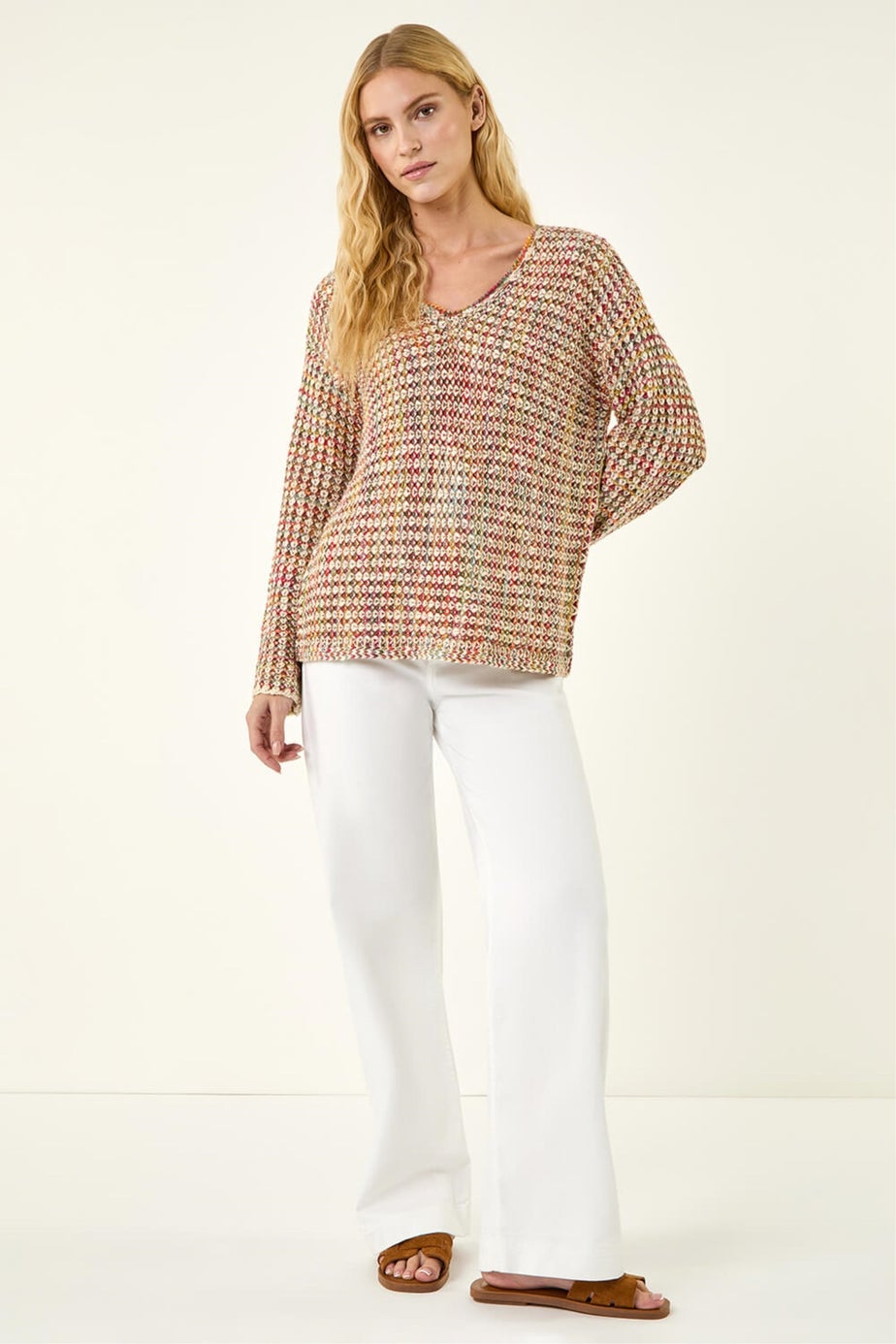 Roman Pink Crochet Detail Hooded Knit Jumper