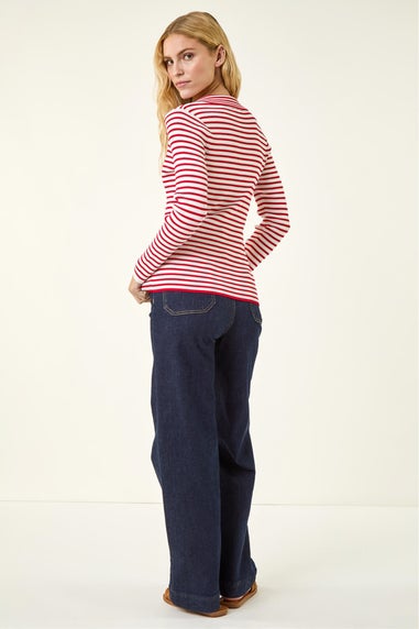 Roman Red Stripe Collar Peplum Knit Top