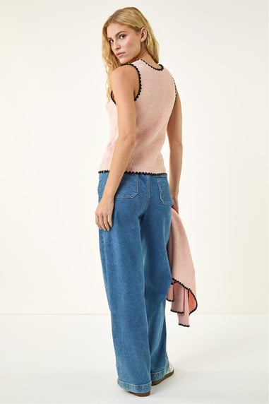 Roman Light Pink Sequin Tie Front Knit Vest