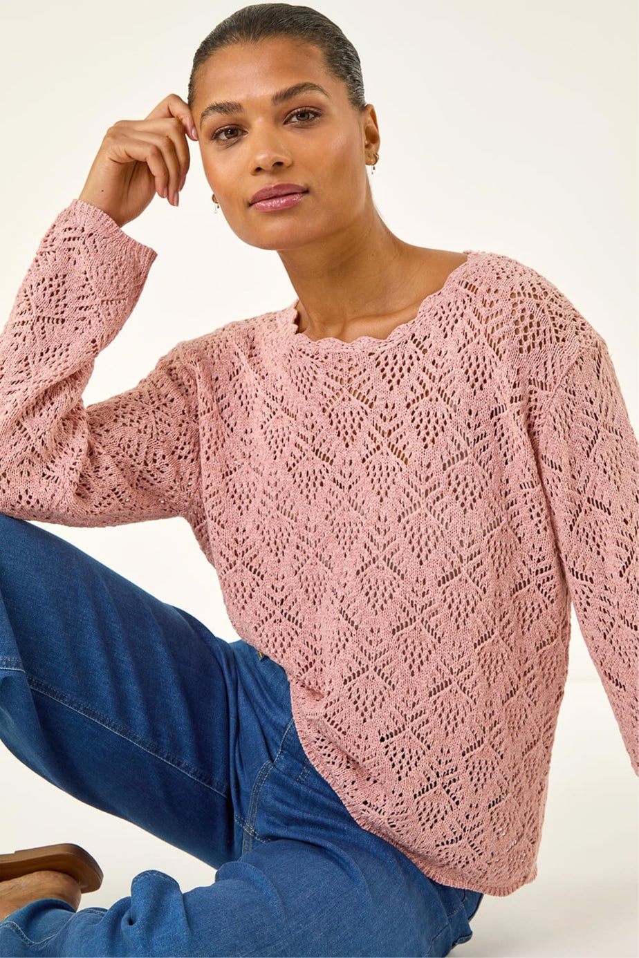 Roman Pink Pointelle Knit Jumper