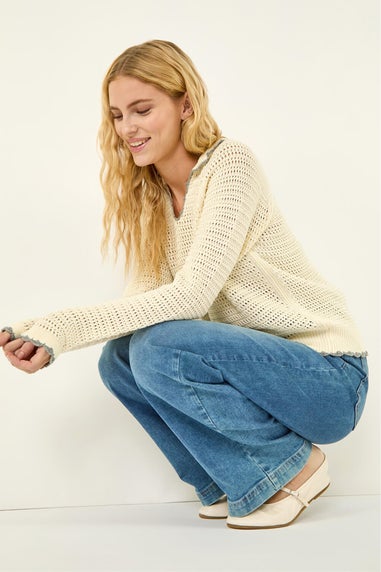 Roman Ivory Collar Crochet Knit Jumper