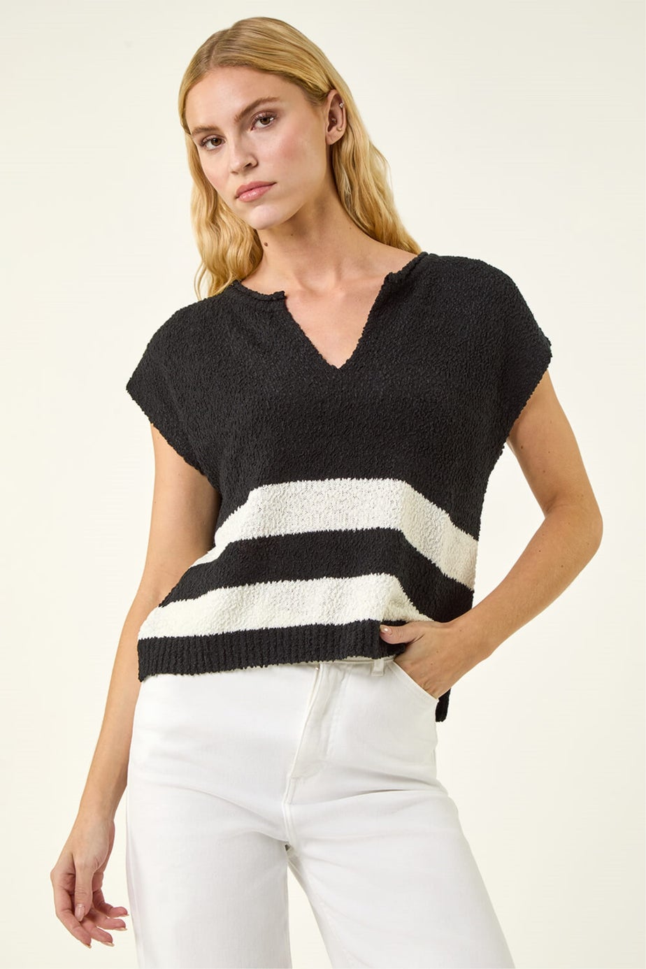 Roman Black Stripe V-Neck Knit Vest