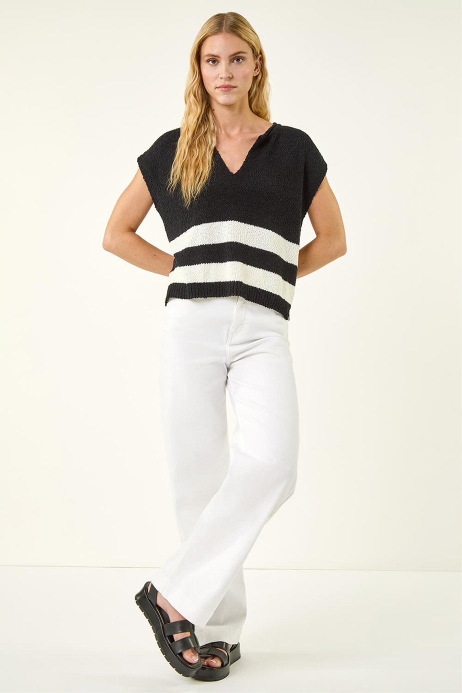 Roman Black Stripe V-Neck Knit Vest