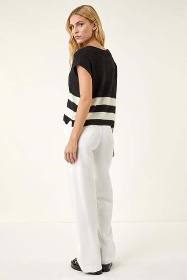 Roman Black Stripe V-Neck Knit Vest