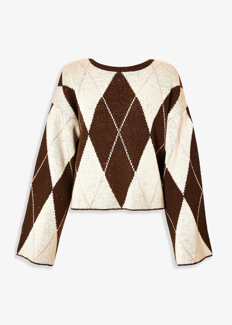 Quiz Brown Argyle Print Knitted Jumper