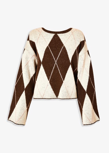 Quiz Brown Argyle Print Knitted Jumper