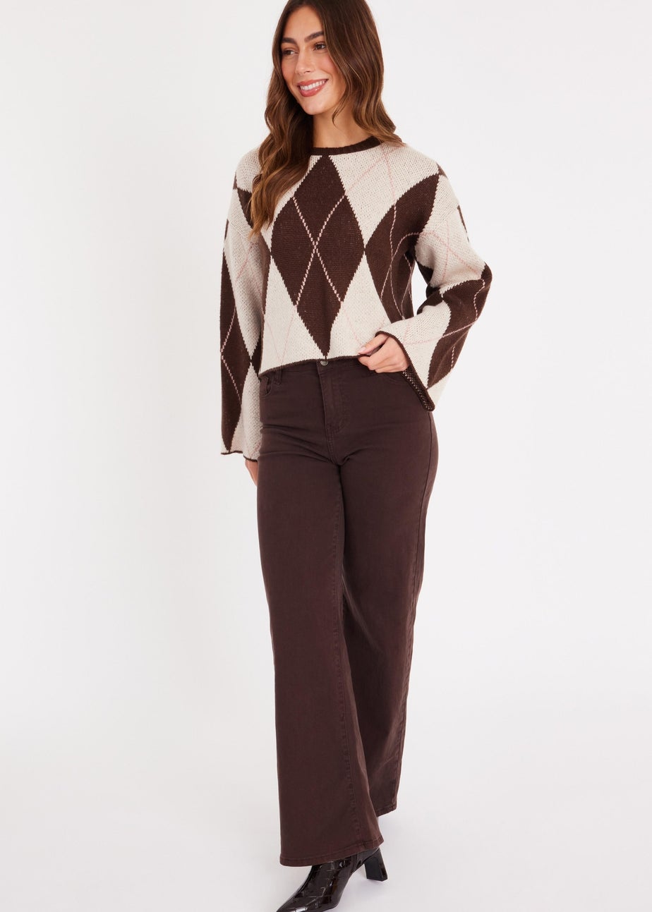 Quiz Brown Argyle Print Knitted Jumper