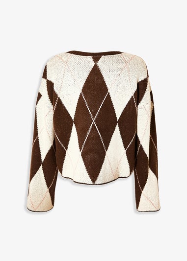 Quiz Brown Argyle Print Knitted Jumper