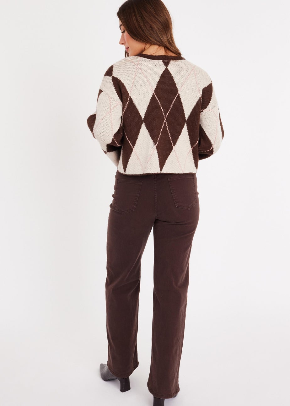 Quiz Brown Argyle Print Knitted Jumper
