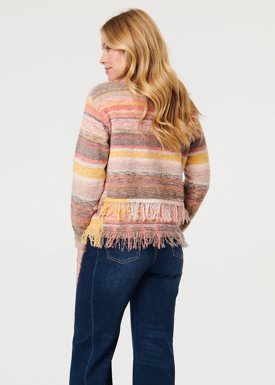 Izabel London Pink Striped Texture Tassel Hem Crop Jumper