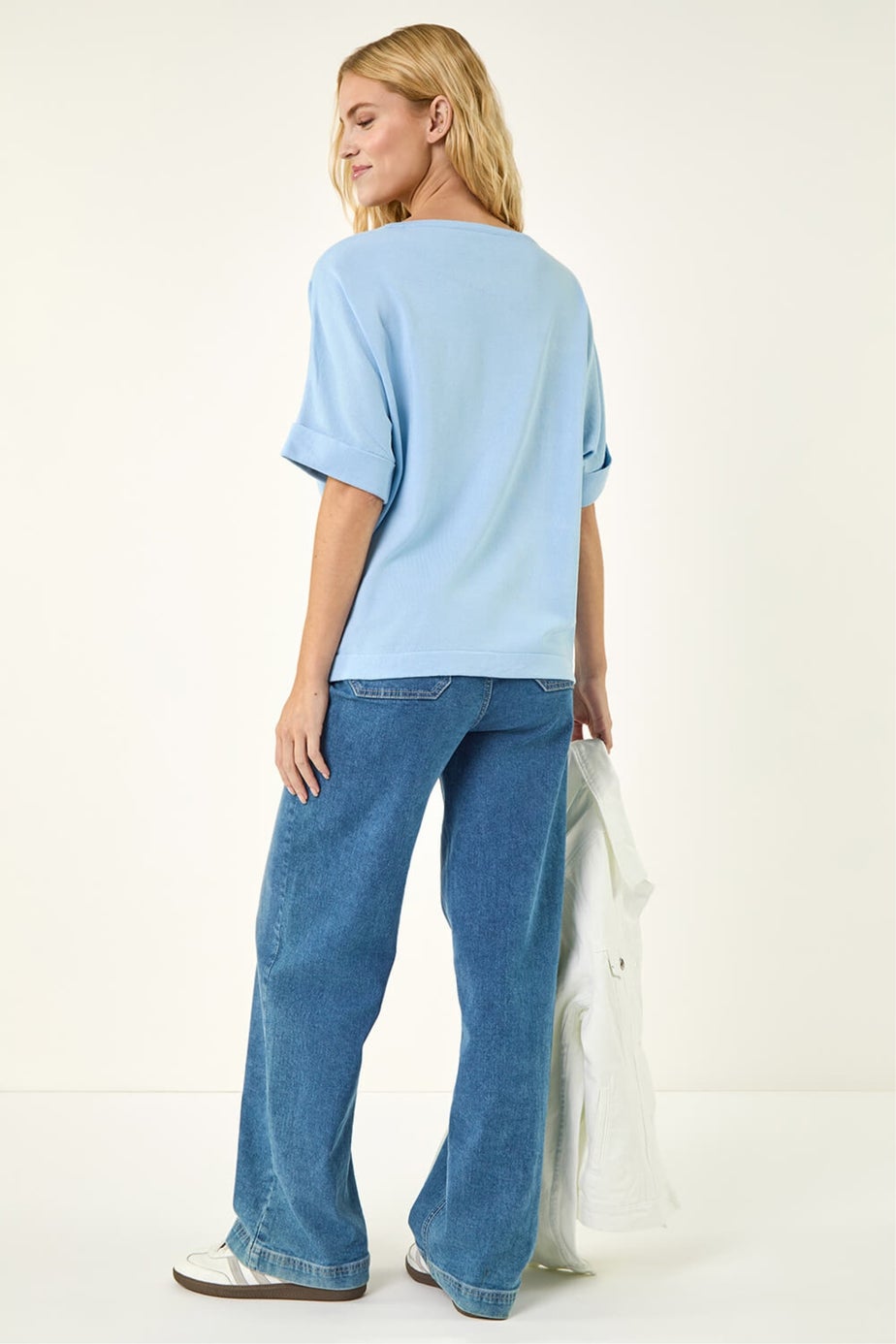 Roman Light Blue Floral Knitted Top