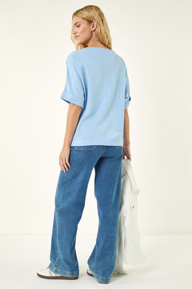 Roman Light Blue Floral Knitted Top