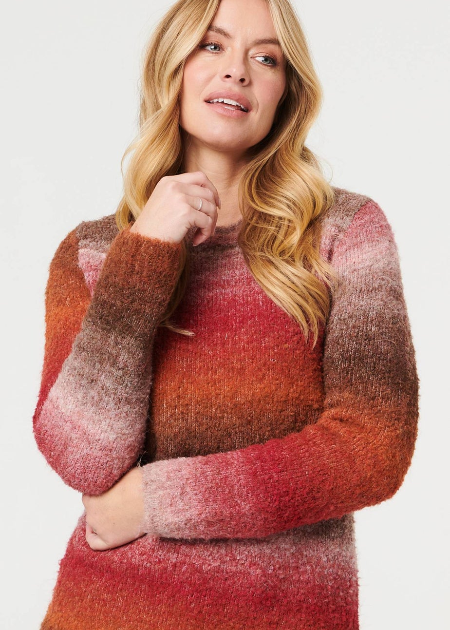 Izabel London Red Striped Textured Slim Fit Jumper