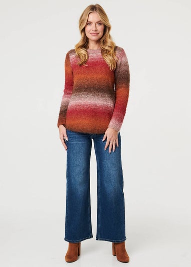 Izabel London Red Striped Textured Slim Fit Jumper