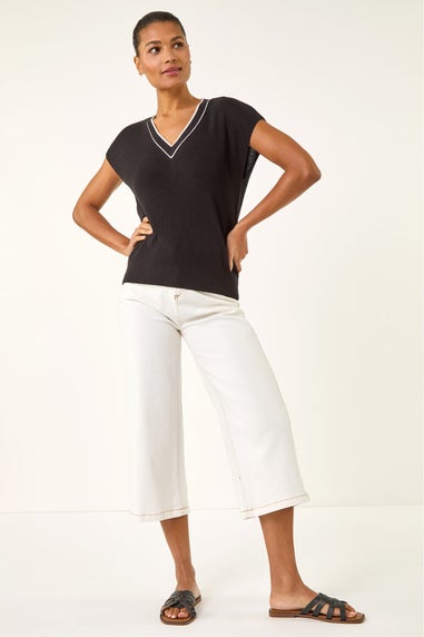 Roman Black Light Weight V-Neck Knitted Vest