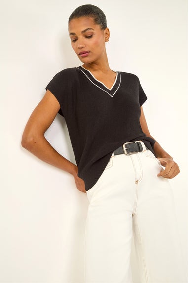 Roman Black Light Weight V-Neck Knitted Vest