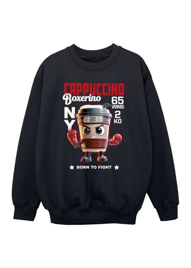 Brands In Brain Rot Cappuccino Boys Black Graphic Sweatshirt (3-13 Years)