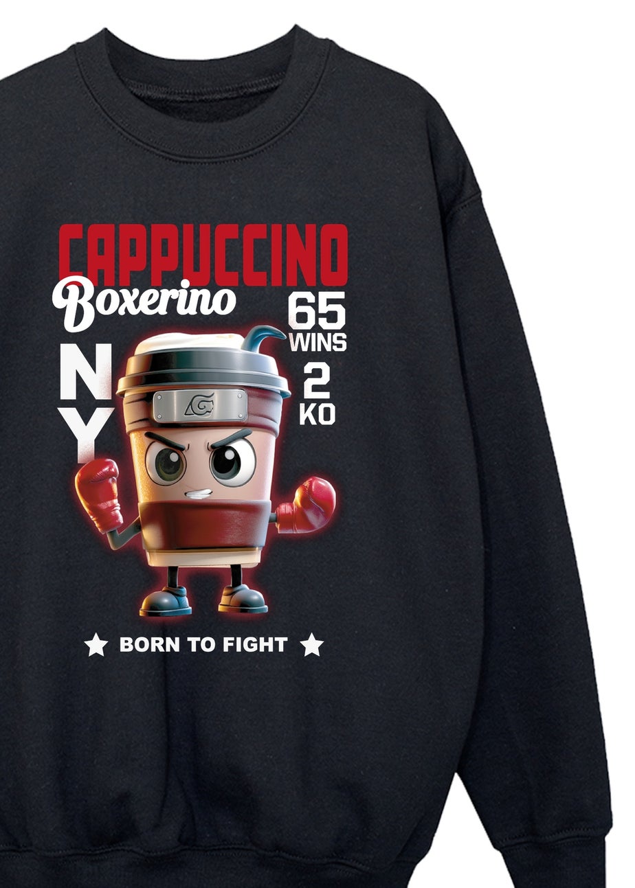 Brands In Brain Rot Cappuccino Boys Black Graphic Sweatshirt (3-13 Years)