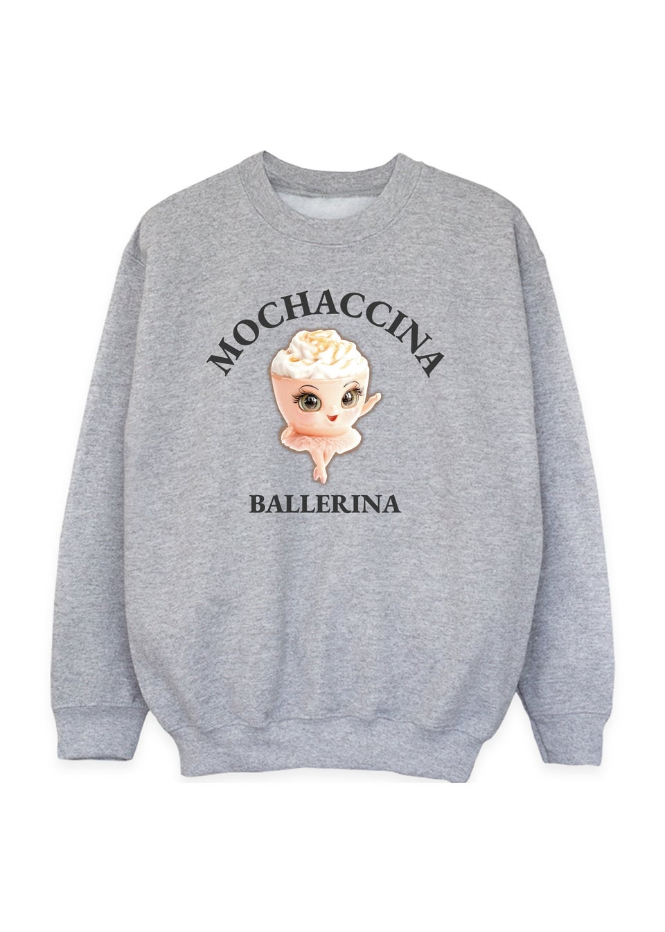 Brands In Brain Rot Mochaccina Ballerina Girls Grey Graphic Sweatshirt (3-13 Years)