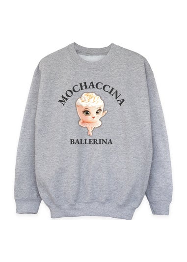Brands In Brain Rot Mochaccina Ballerina Girls Grey Graphic Sweatshirt (3-13 Years)
