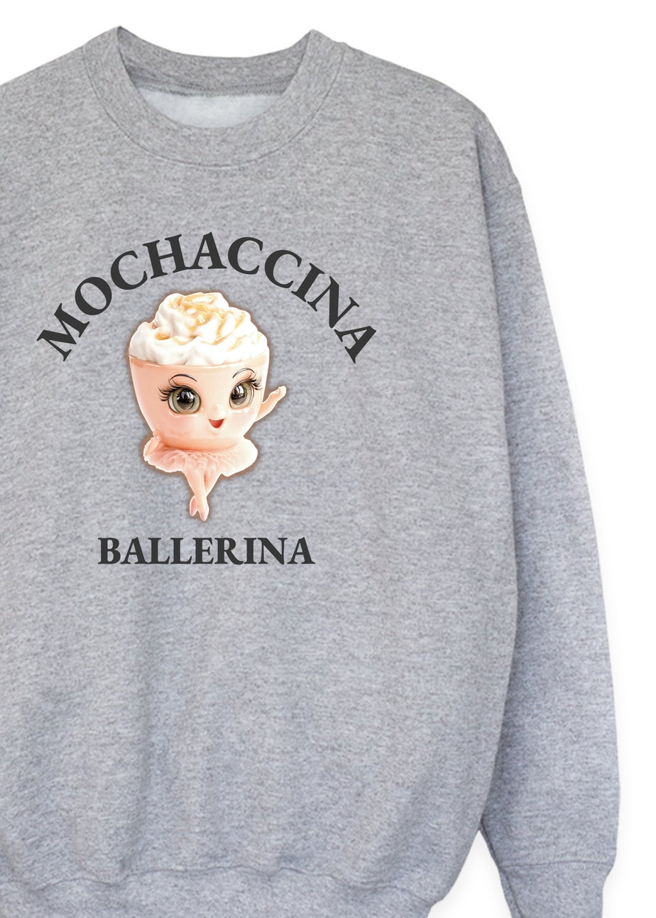 Brands In Brain Rot Mochaccina Ballerina Girls Grey Graphic Sweatshirt (3-13 Years)
