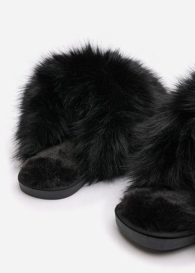 Where's That From Inez Ultimate Fluffy Black Fur Mule Slippers