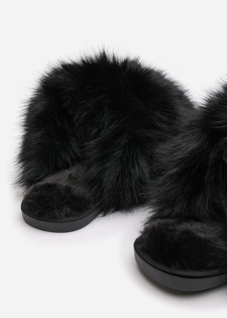 Where's That From Inez Ultimate Fluffy Black Fur Mule Slippers