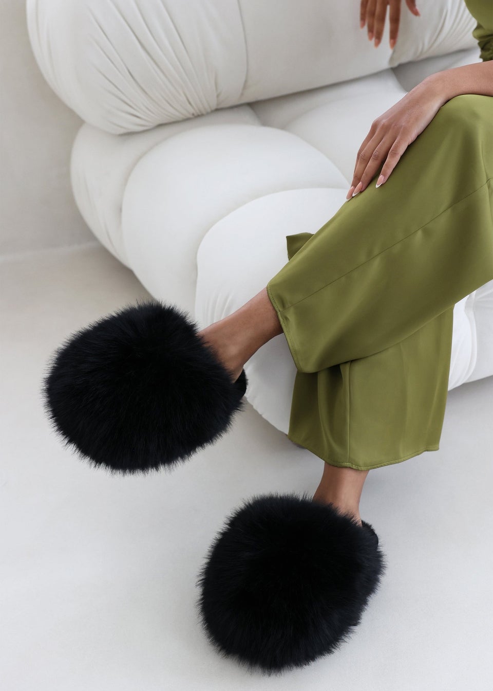 Where's That From Inez Ultimate Fluffy Black Fur Mule Slippers