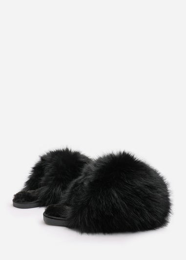 Where's That From Inez Ultimate Fluffy Black Fur Mule Slippers