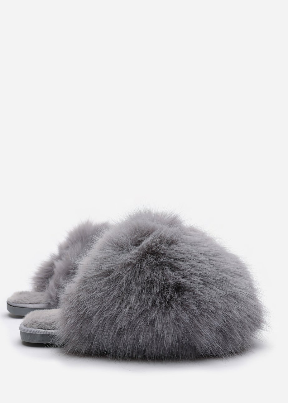 Where's That From Inez Ultimate Fluffy Grey Fur Mule Slippers