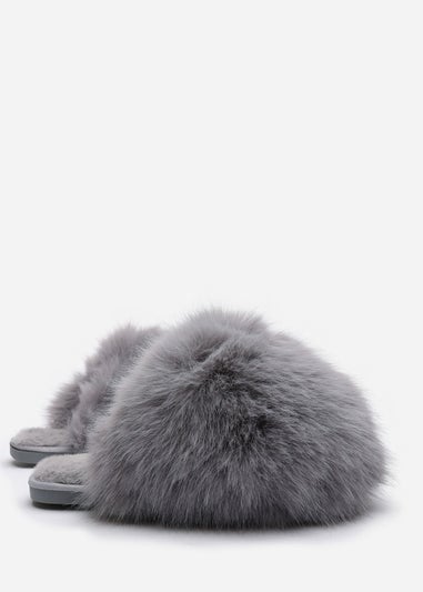 Where's That From Inez Ultimate Fluffy Grey Fur Mule Slippers