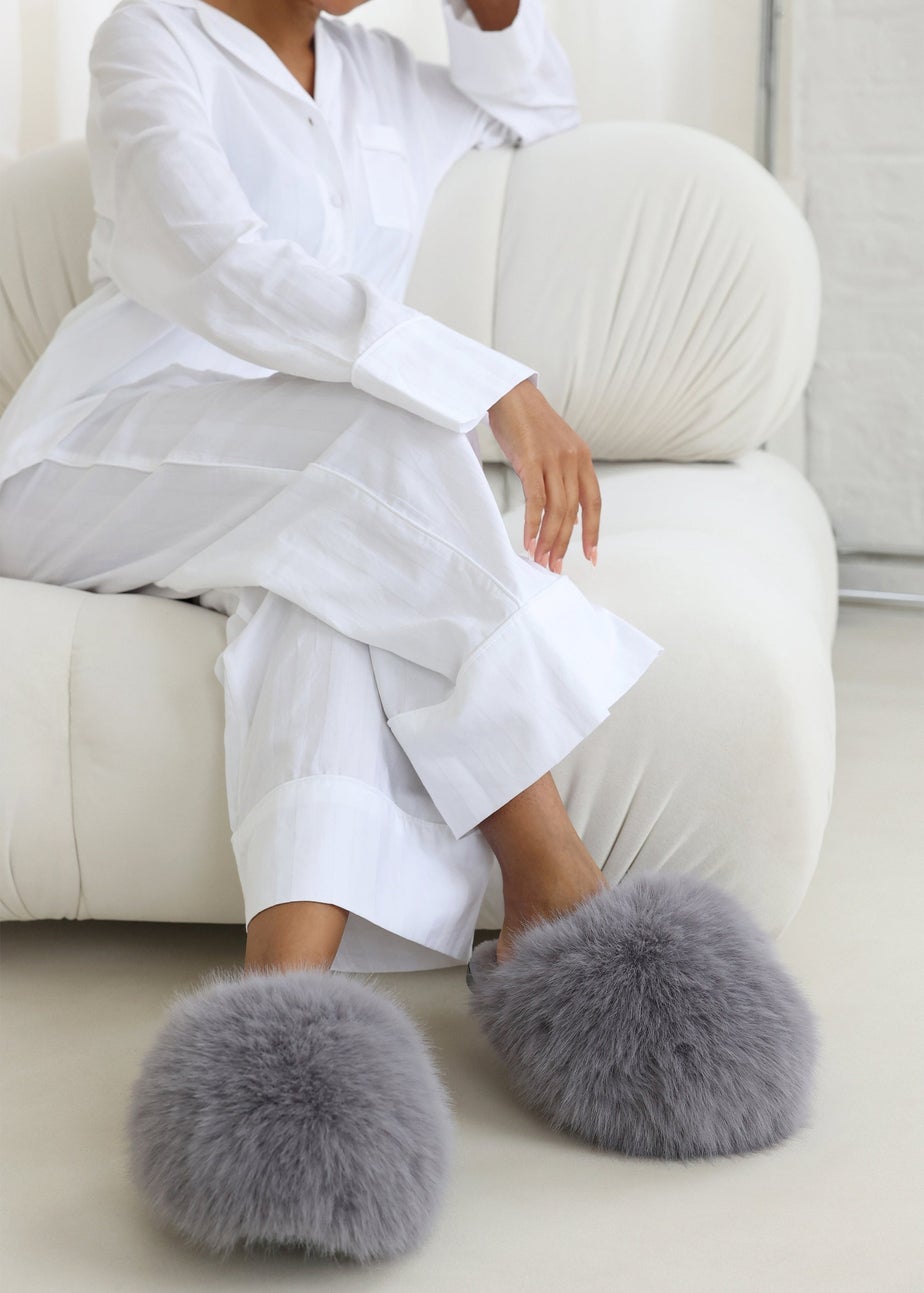 Where's That From Inez Ultimate Fluffy Grey Fur Mule Slippers