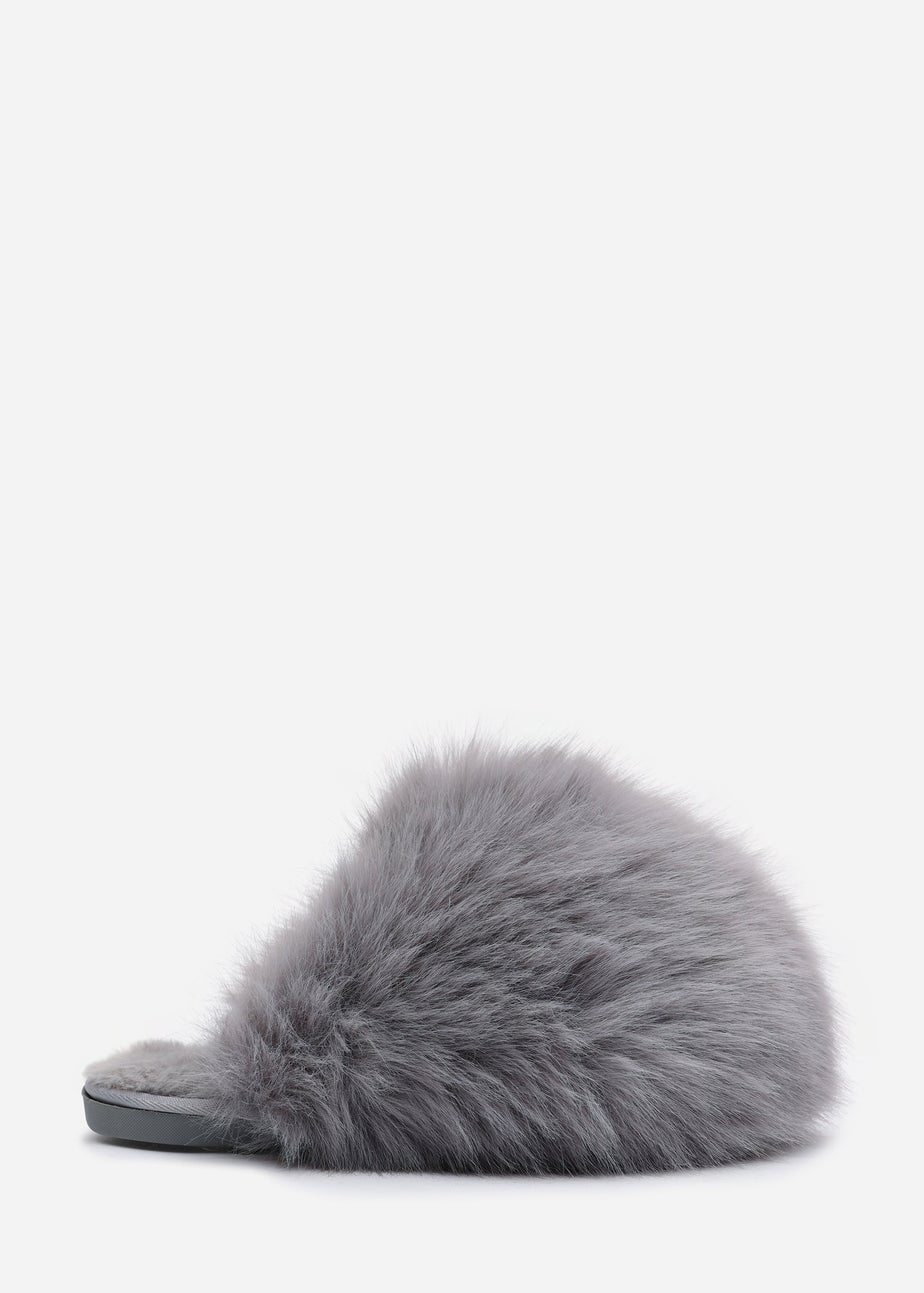 Where's That From Inez Ultimate Fluffy Grey Fur Mule Slippers