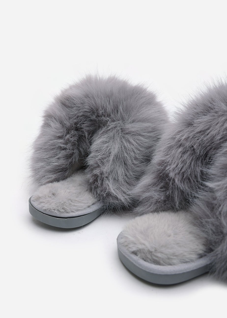 Where's That From Inez Ultimate Fluffy Grey Fur Mule Slippers