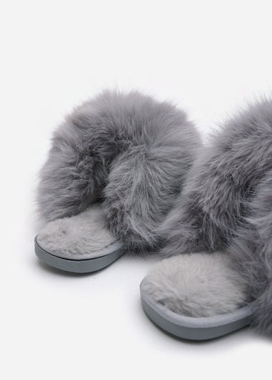Where's That From Inez Ultimate Fluffy Grey Fur Mule Slippers