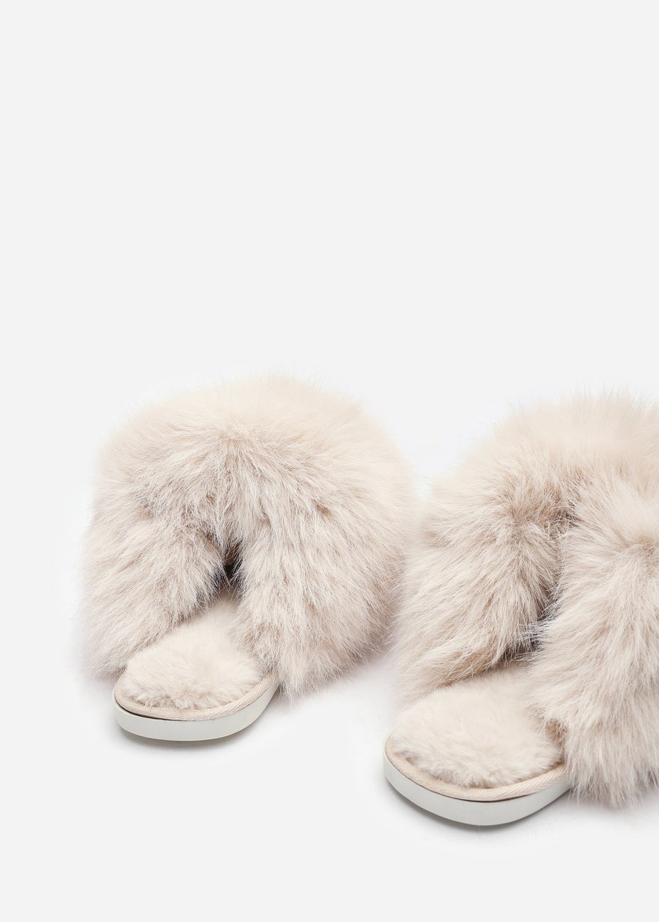 Where's That From Inez Ultimate Fluffy Beige Fur Mule Slippers