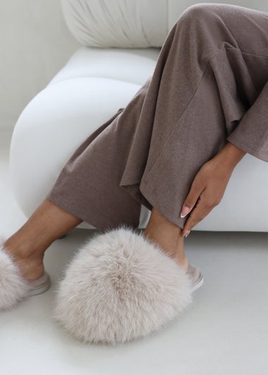 Where's That From Inez Ultimate Fluffy Beige Fur Mule Slippers