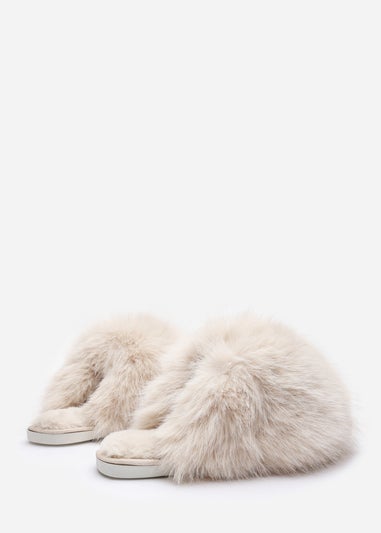 Where's That From Inez Ultimate Fluffy Beige Fur Mule Slippers