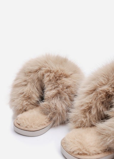 Where's That From Inez Ultimate Fluffy Camel Fur Mule Slippers